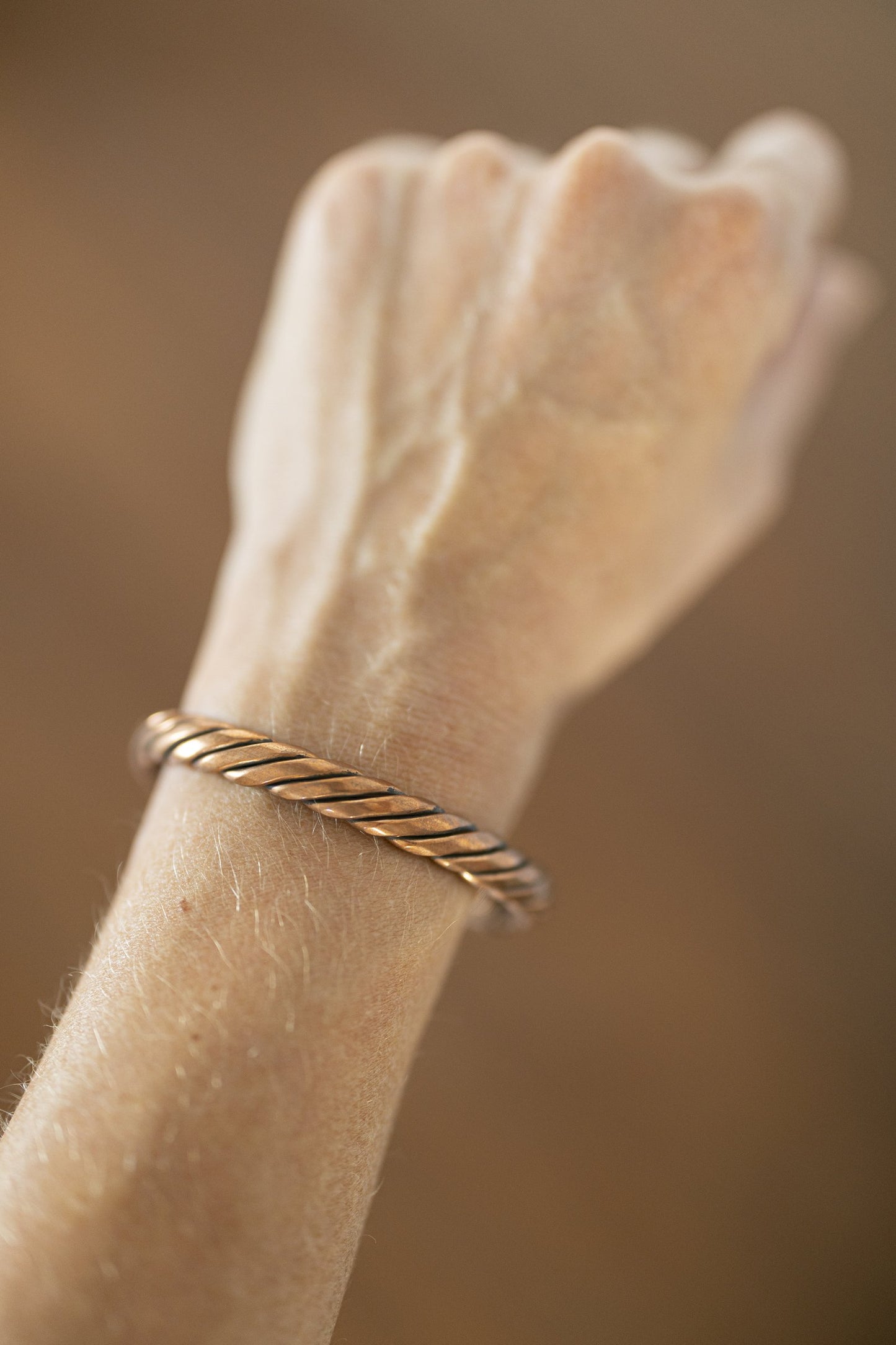Kopero Copper Bracelet Twisted on the wrist, close-up of the twisted copper wire