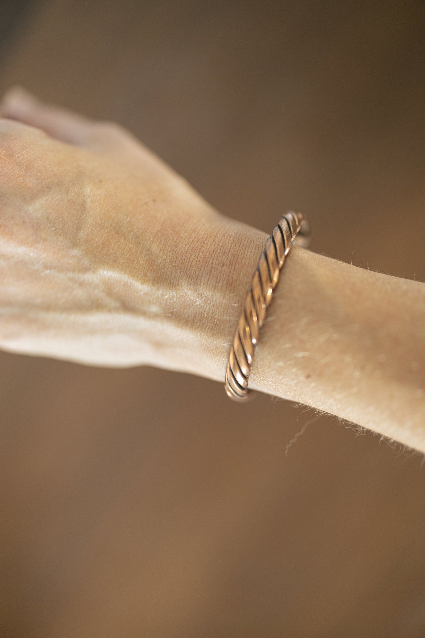 Kopero Copper Bracelet Twisted on the wrist, side view