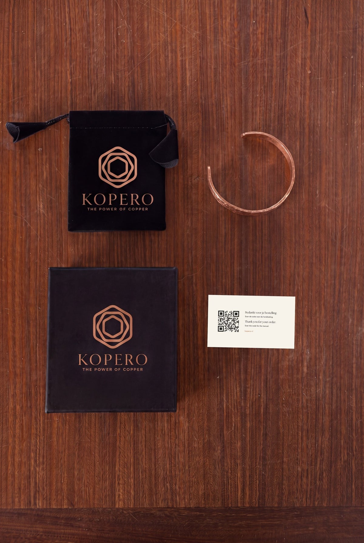 Kopero Copper Bracelet Hammered with velvet pouch, small gift box and thank-you card