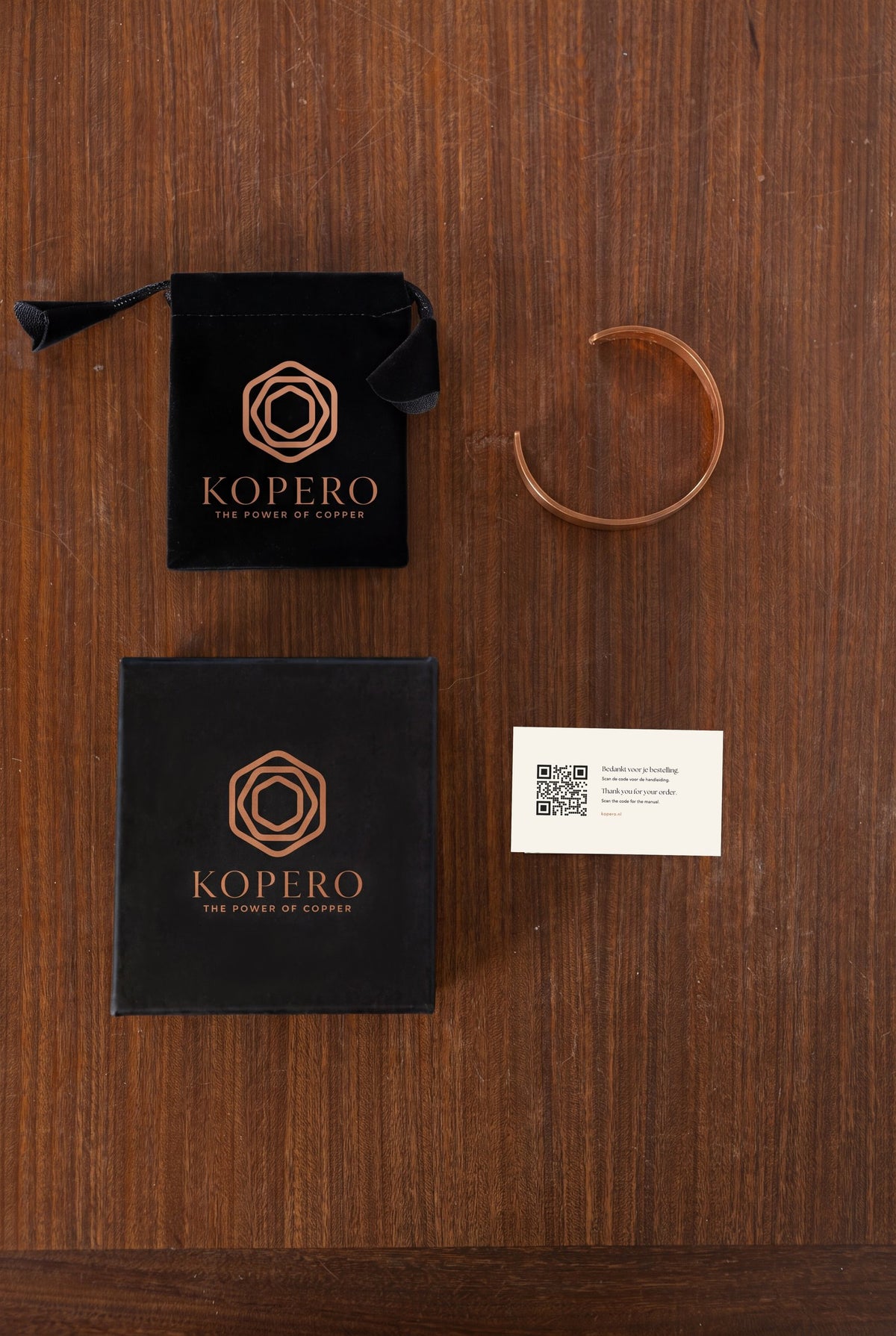 Kopero Copper Bracelet Smooth with velvet pouch, small gift box and thank-you card