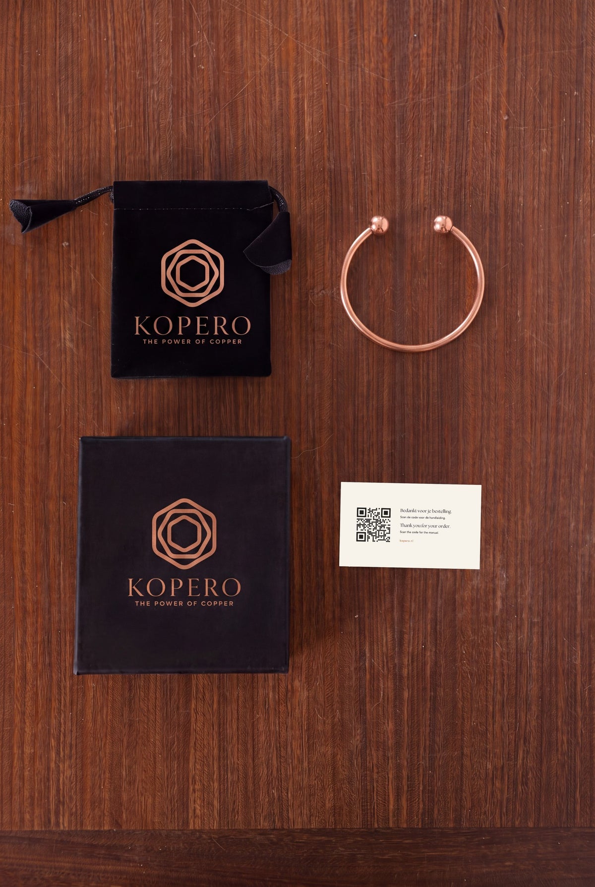 Kopero Copper Bracelet Round with velvet pouch, small gift box and thank-you card