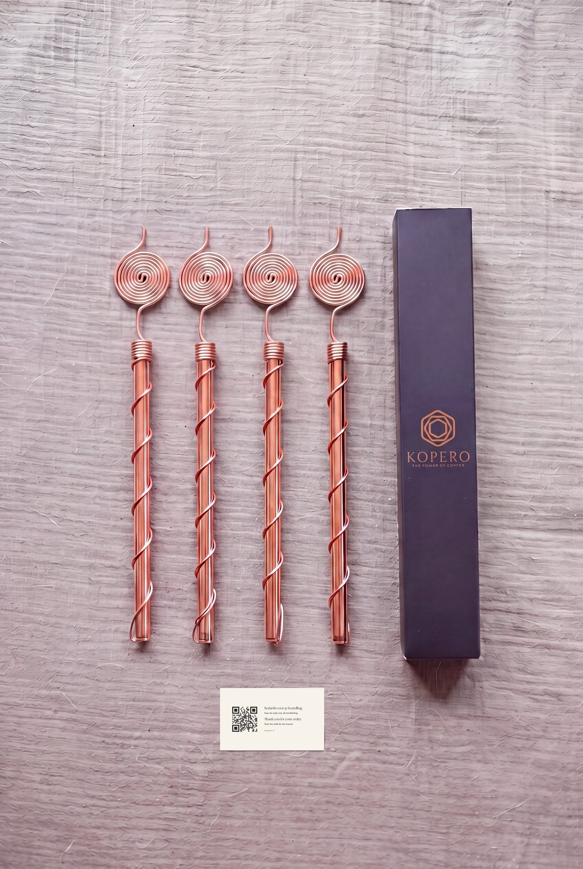 Four Kopero Electroculture antennas of 30 cm with packaging and instruction card