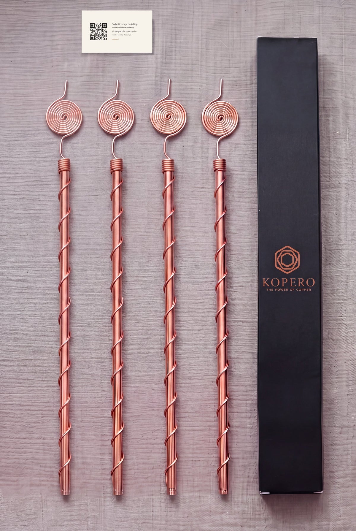 Four Kopero Electroculture antennas of 60 cm with packaging and instruction card