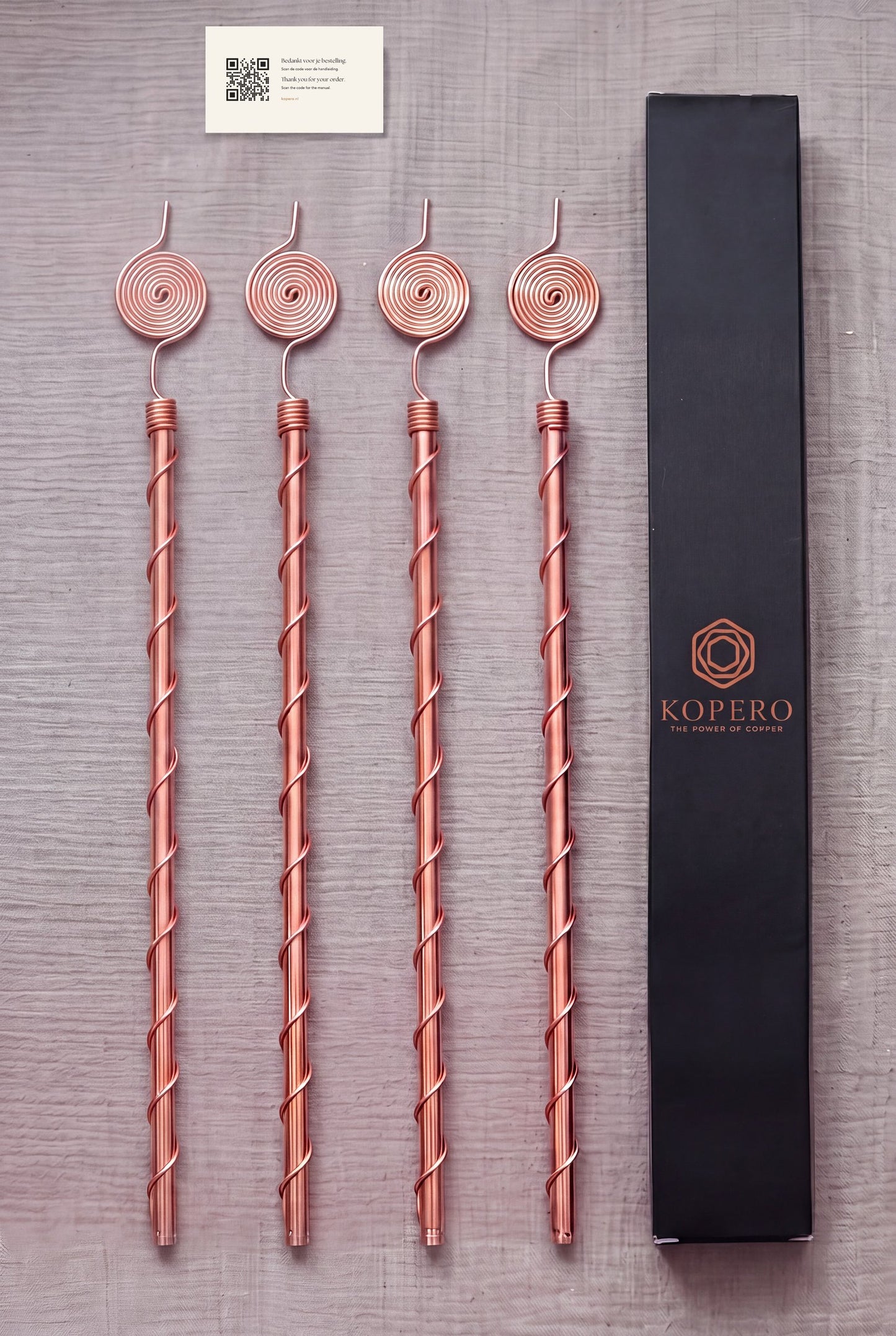 Four Kopero Electroculture antennas of 60 cm with packaging and instruction card