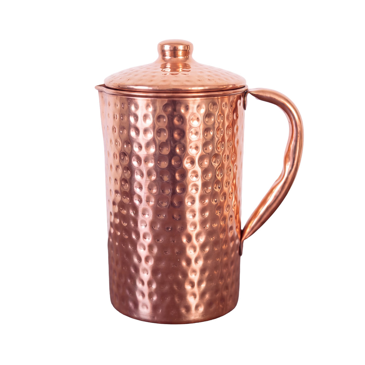 Kopero Copper Jug Hammered with lid, 1.4 liter pure copper, product photo on white background