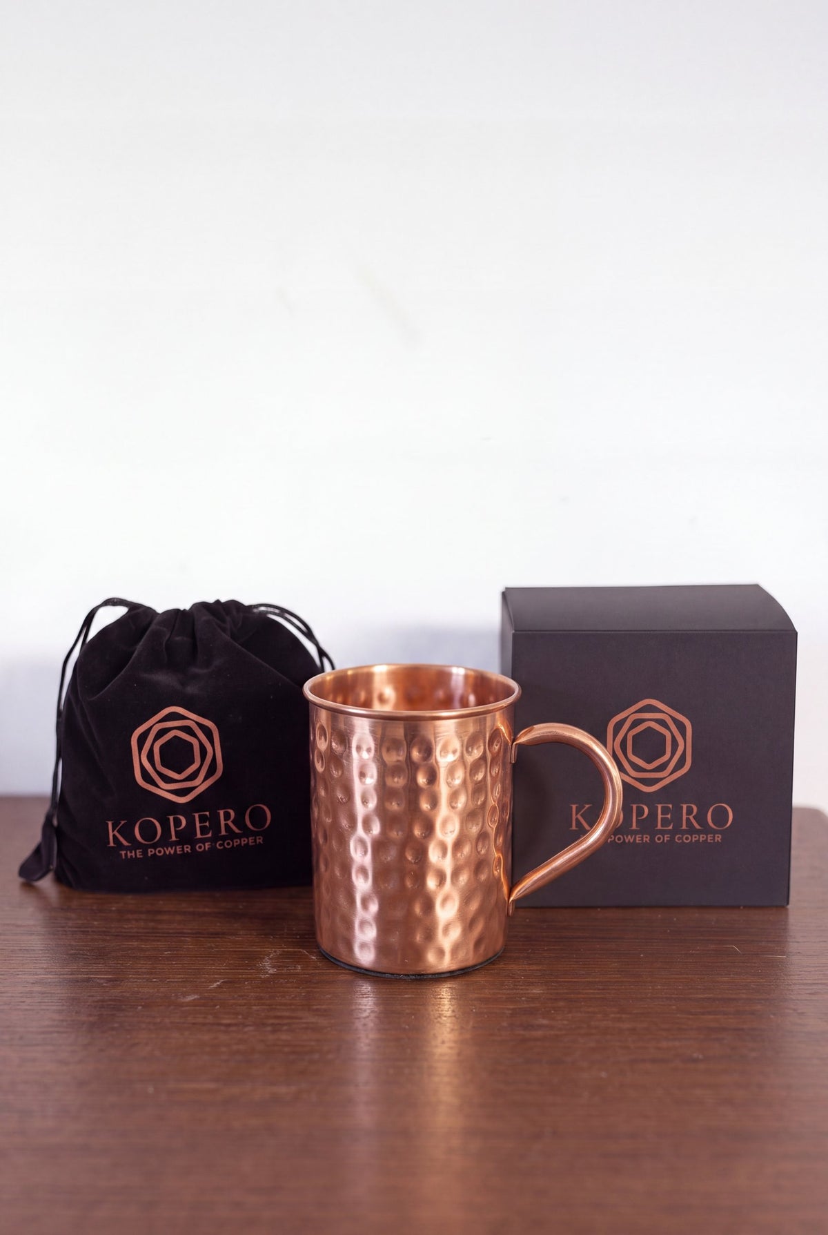 Kopero Copper Mug Hammered with the velvet pouch and gift box