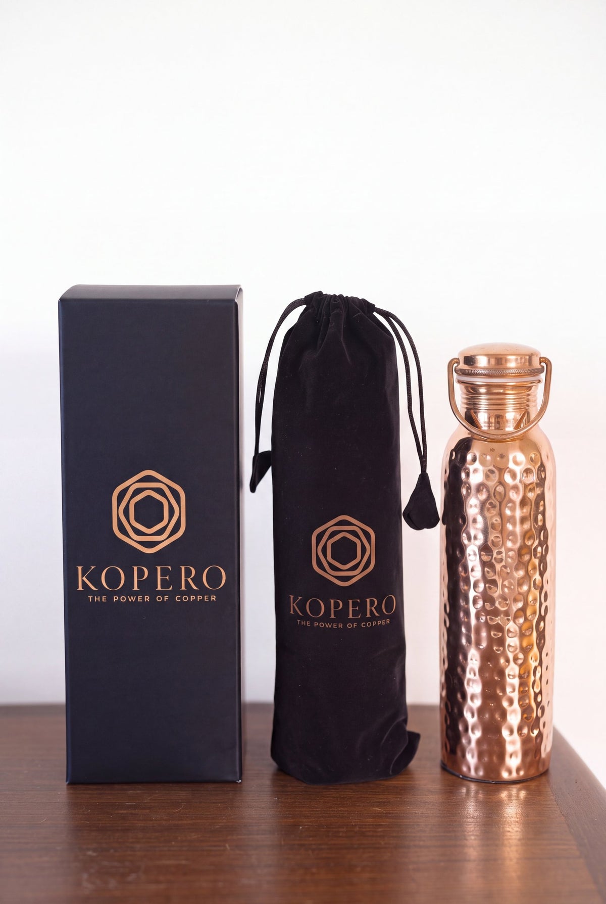 Kopero Copper Water Bottle Hammered with the velvet pouch and gift box